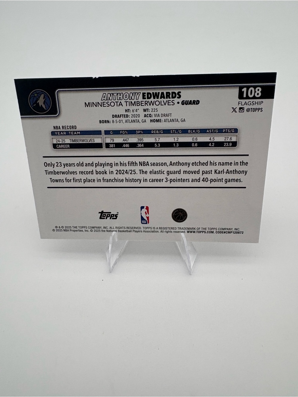 Anthony Edwards Timberwolves 4-Card Lot 🔥 Rookie & Inserts 🔥 Topps / Panini - Picture 7 of 9